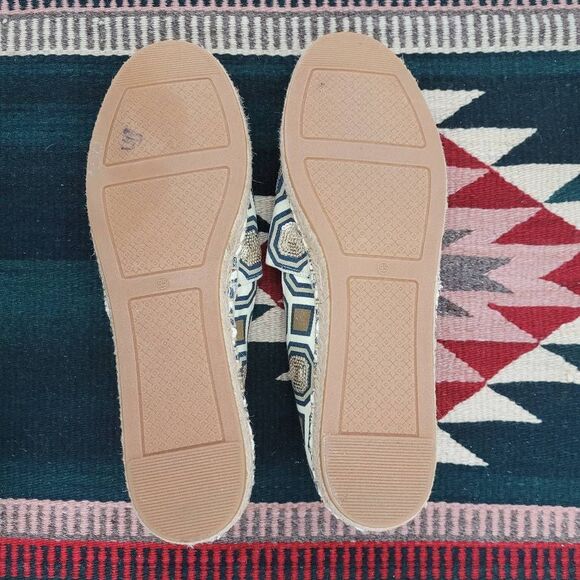 Tory Burch Cecily Embellished Espadrille Flats Sz‎ 9.5 Tan Canvas Sequin Rattan - Picture 10 of 10